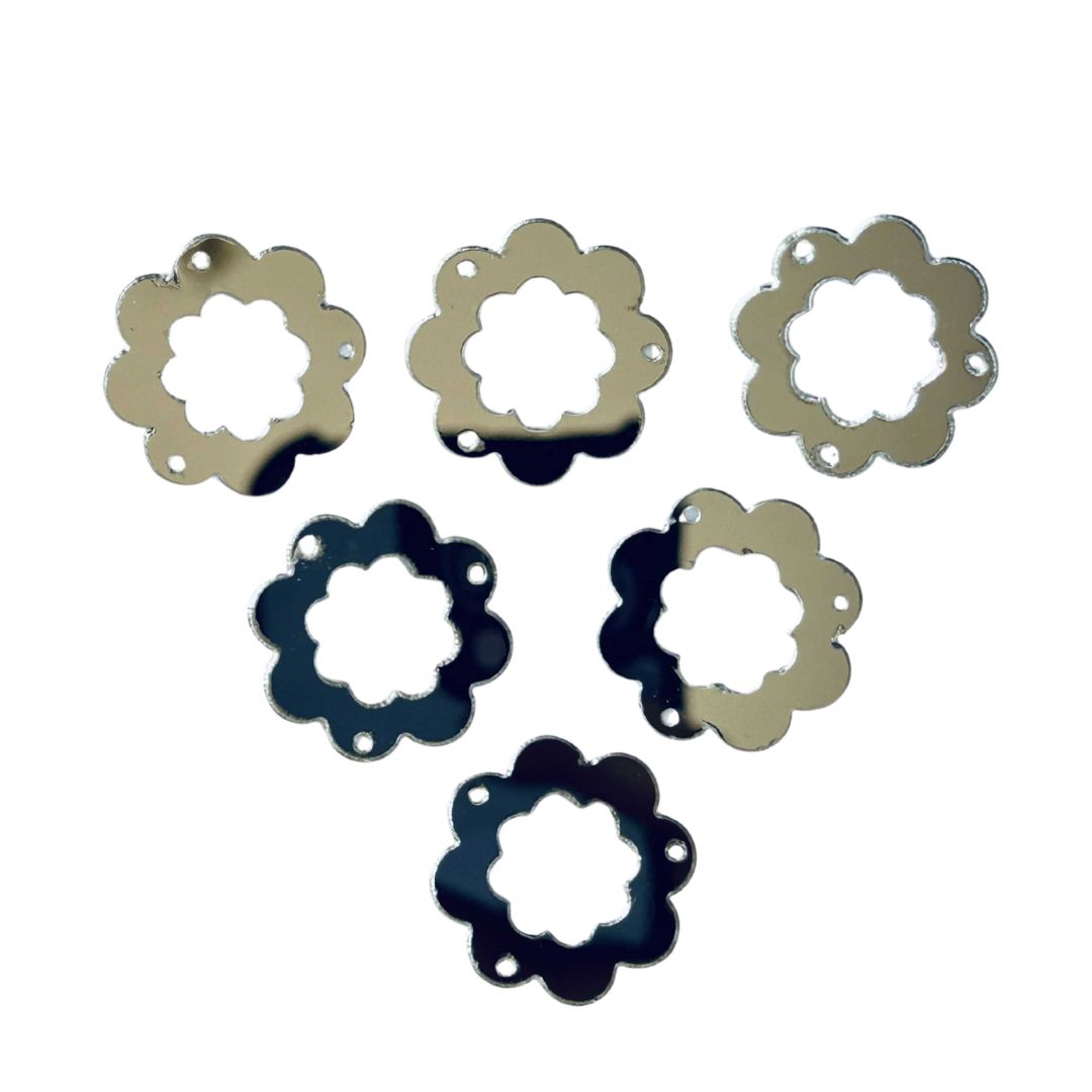 Silver & golden Acrylic  Daisy Flower  Mirror for Fabric Embroidery ( with holes ) A-209
