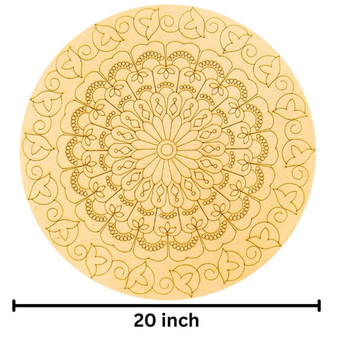 Round Floral Mandala MDF Base for Lippan Art & Mirror Work (With Mirror) - 830