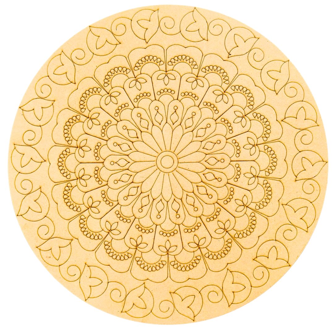 Round Floral Mandala MDF Base for Lippan Art & Mirror Work (With Mirror) - 830