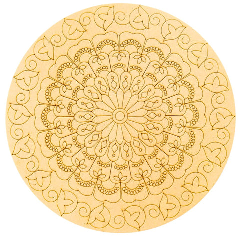 Round Floral Mandala MDF Base for Lippan Art & Mirror Work (With Mirror) - 830