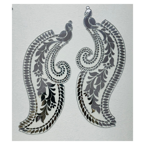11.5 x 7 Inch Peacock Pair Mirror Patch | Decorative Mirror Design for Rangoli, Wall & Festive Décor  ST-105