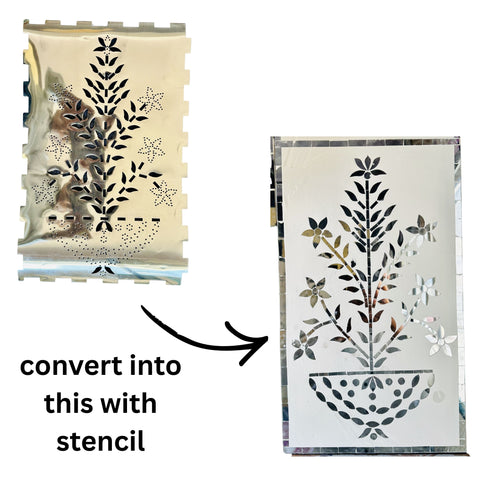 Elegant floral mirror wall panel with handcrafted vase design and intricate silver mirror flower detailing.
