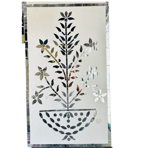 jarokha Stencil Pattern Floral Pot Design – Silver Mirror Pieces Only-638