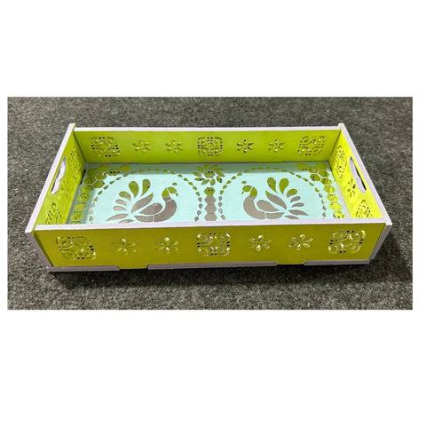 Premarked Peacock Design MDF Tray with Mirror Work-628