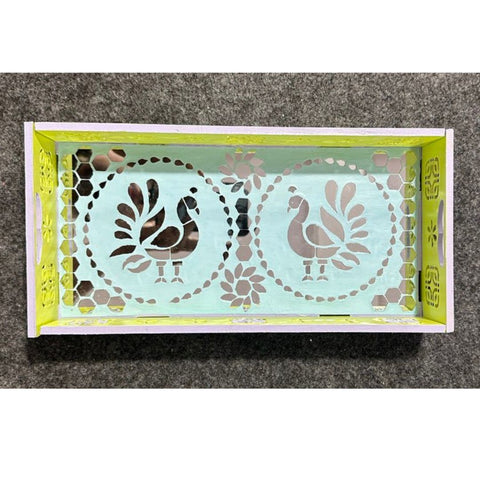Premarked Peacock Design MDF Tray with Mirror Work-628