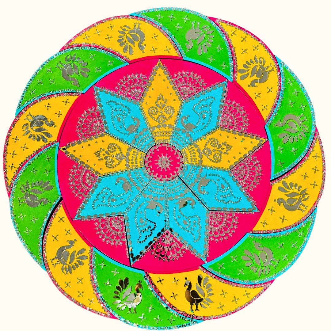 Premarked Peacock Design Rangoli cutout MDF Board With Mirror-635