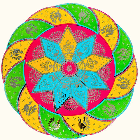 Premarked Peacock Design Rangoli cutout MDF Board With Mirror-635