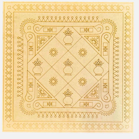 Premarked MDF rangoli board with traditional kalash, floral, and geometric border design for Lippan art and festive decoration projects.