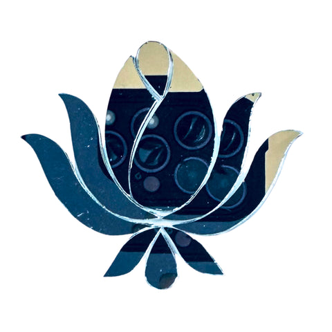 Lotus flower shape silver glass mirror for Lippan art, mandala decoration, and DIY craft projects.