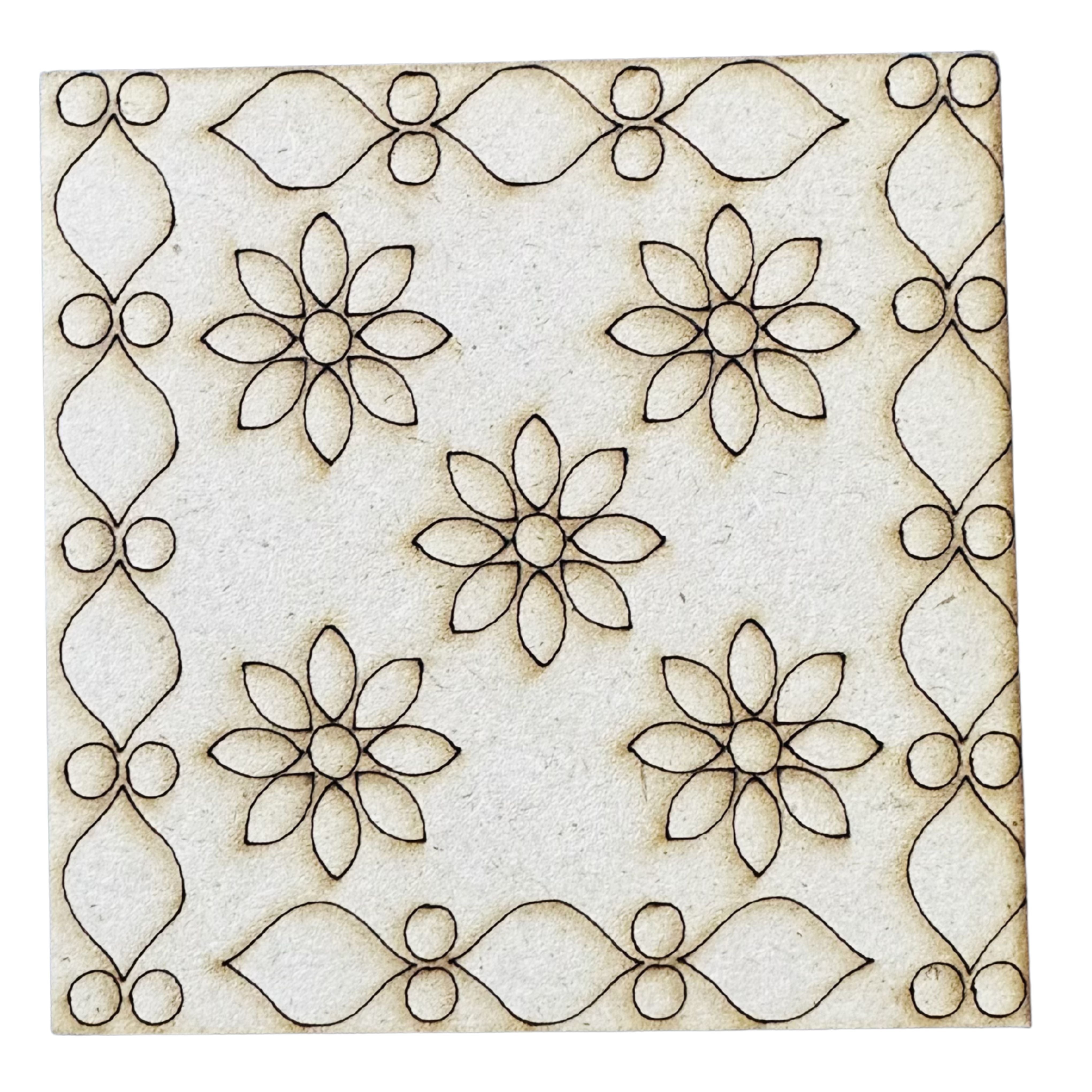 Square premarked MDF board with floral motif and traditional border pattern, perfect for Lippan art, mirror work and DIY home decor crafts.
