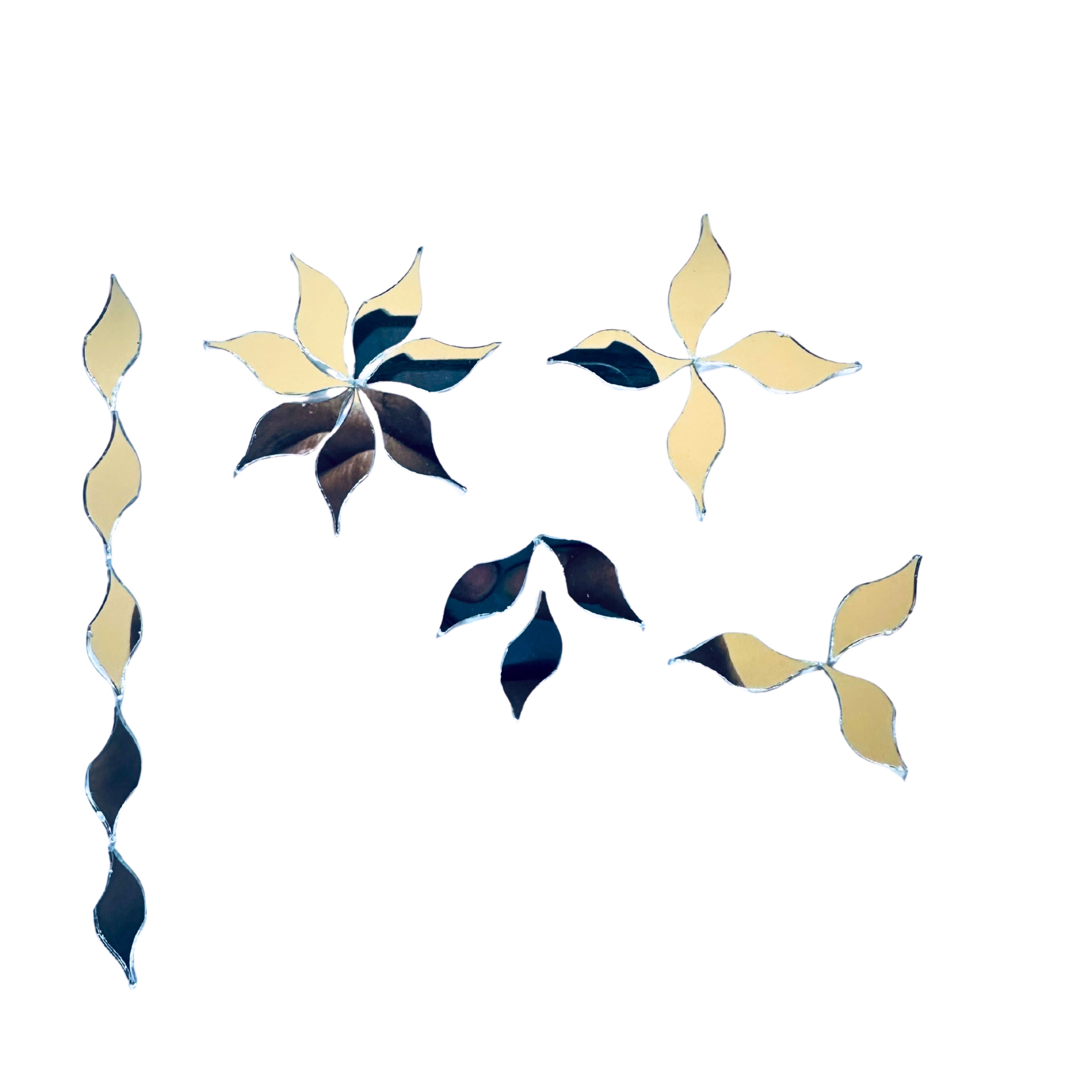 Leaf petal shape silver mirror pieces used for floral Lippan art, vine patterns, mirror work, and DIY craft decoration.
