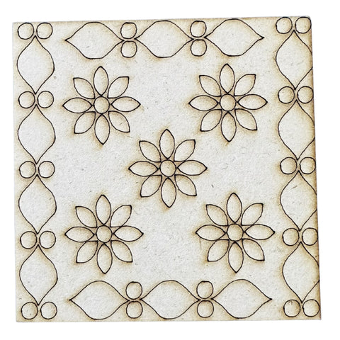 Square premarked MDF board with floral motif and traditional border pattern, perfect for Lippan art, mirror work and DIY home decor crafts.