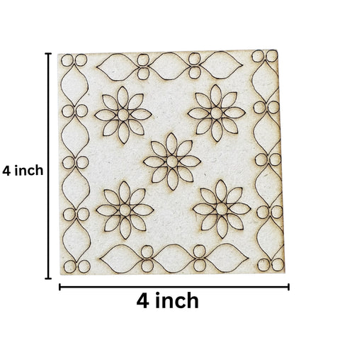 4 Inch Floral Pattern MDF Coaster for Lippan Art & DIY Mirror Work Craft Decoration -715