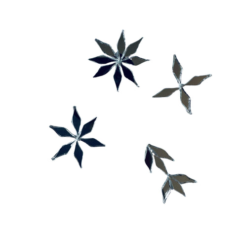 Leaf petal shape silver mirror pieces used for floral designs, Lippan art, decorative borders, mandala work, and DIY craft projects.