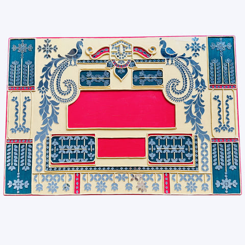Premium Peacock Jharokha MDF Name Plate with Mirror Work-731