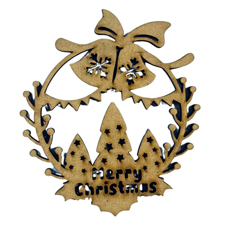 MDF Merry Christmas Hanging Ornament Bell & Tree Design-643