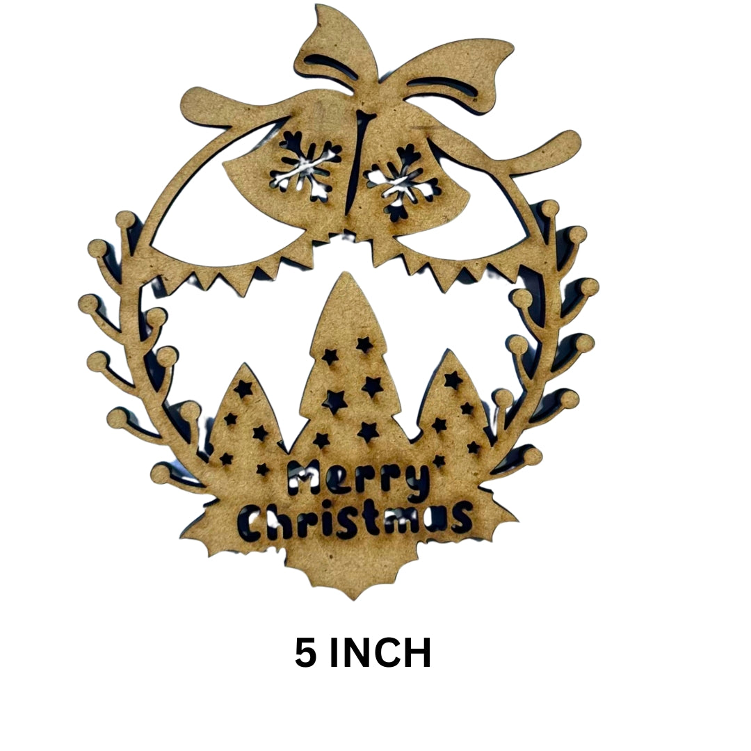 MDF Merry Christmas Hanging Ornament Bell & Tree Design-643