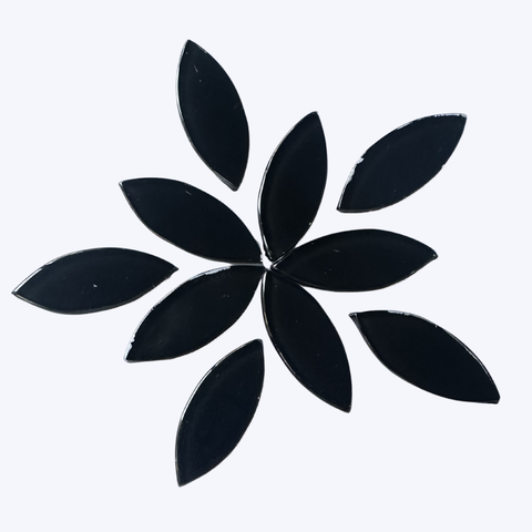 Glossy Black Mosaic Tiles Leaf Shape-738