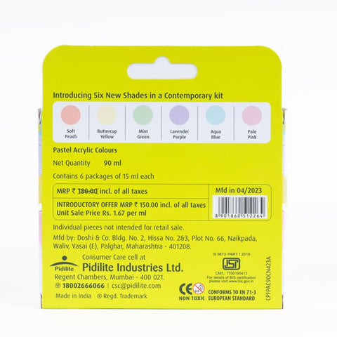 Fevicryl Pastel Acrylic Colours Kit – 6 Soft Pastel Shades-673