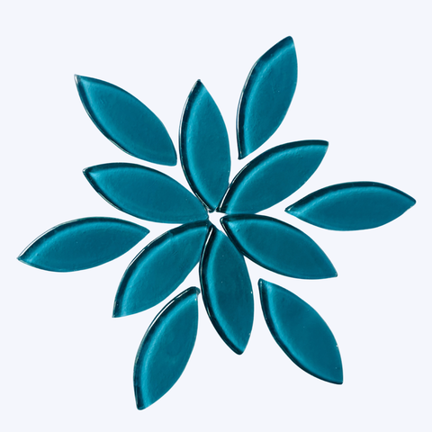 Premium Teal Blue Leaf Shape Glossy Mosaic Tiles-740