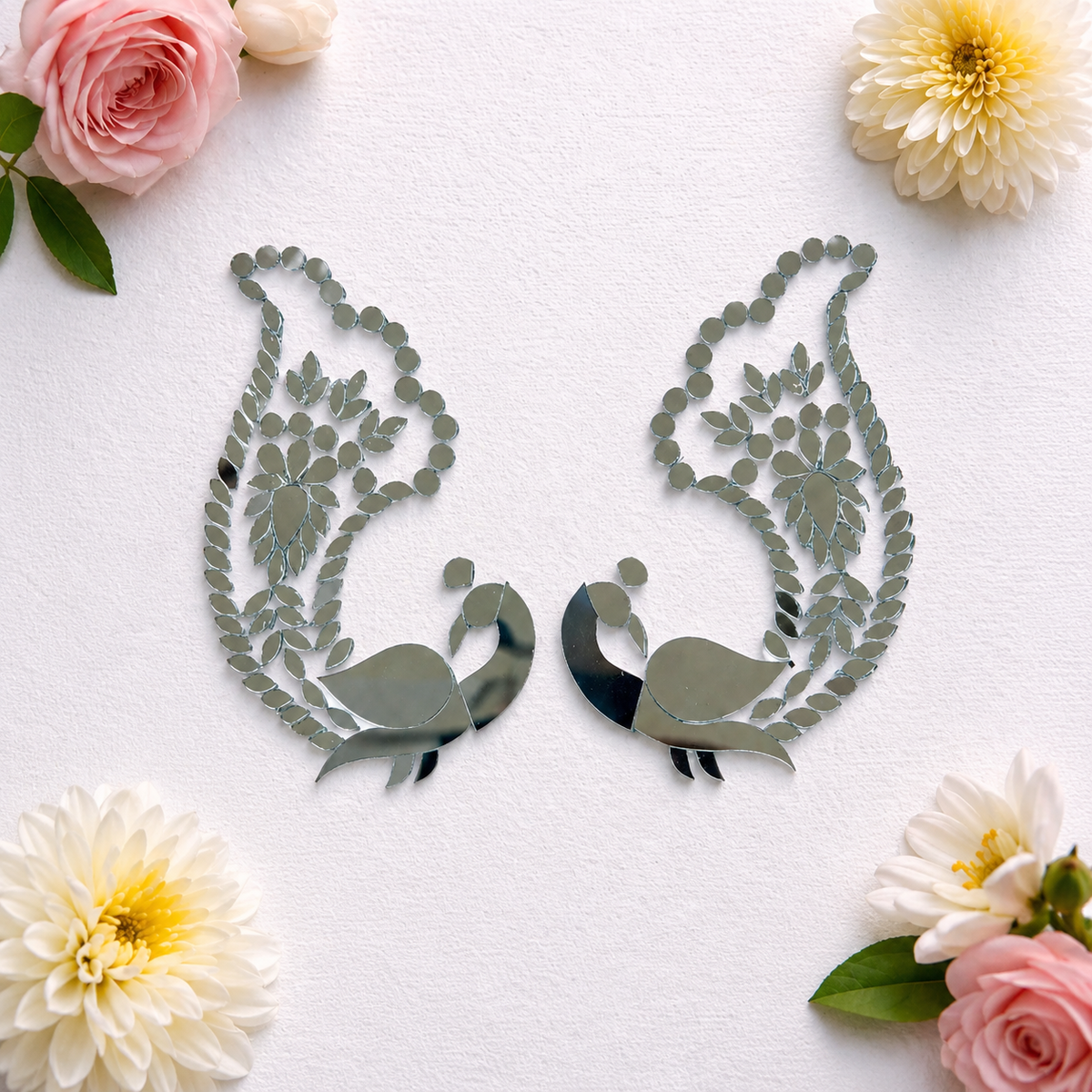 Fancy silver peacock shape mirror-1408