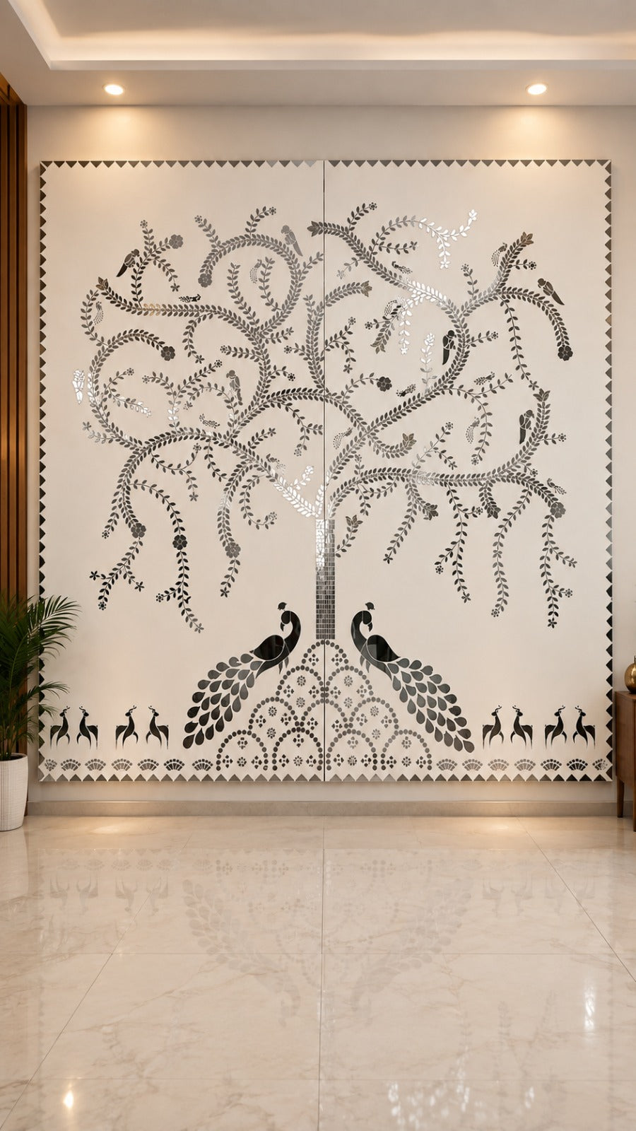 Peacock Tree Mirror Work Ready Wall Décor Panel Ready Piece 8 * 8 FEET - BAPS-90