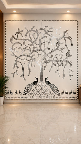 Peacock Tree Mirror Work Ready Wall Décor Panel Ready Piece 8 * 8 FEET - BAPS-90