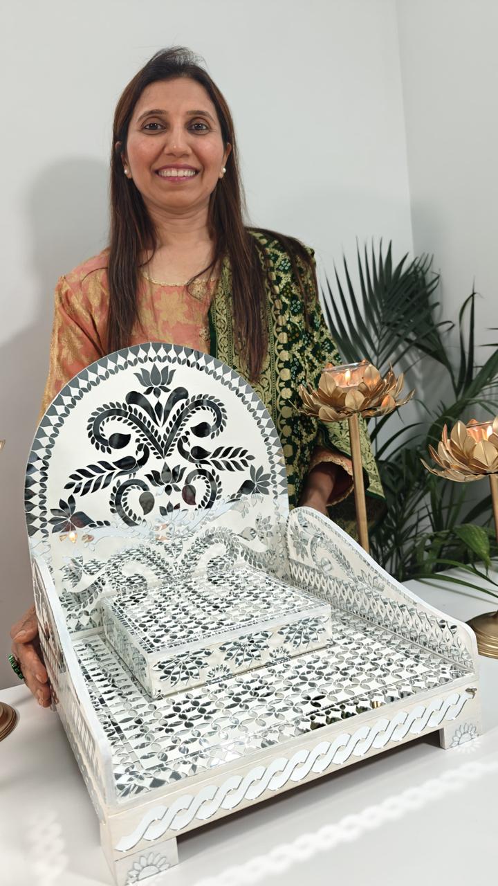 Floral Paisley Mirror Work Singhasan (Ready Piece) - BAPS-51