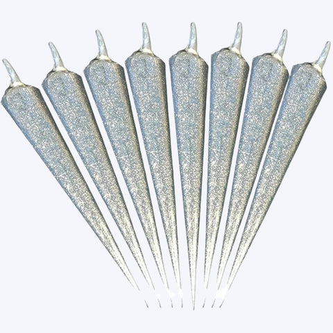 Silver glitter cone for Lippan art and DIY craft, smooth flow applicator for outlining, detailing, and decorative mirror work projects.