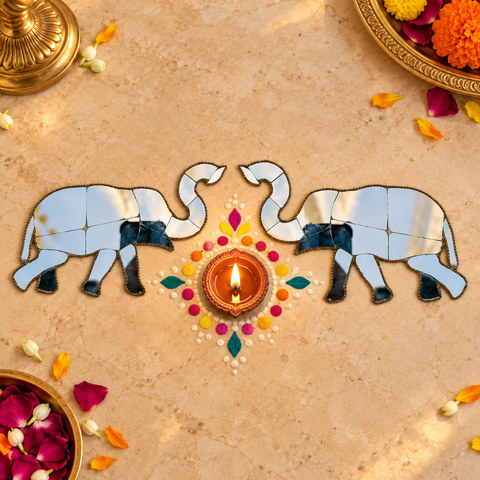 Ready-Made Elephant Pair Silver Mirror Décor Piece (Left & Right) ST-69