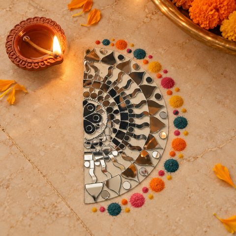 Ready-Made Floral Mirror Rangoli Décor Piece ST-72