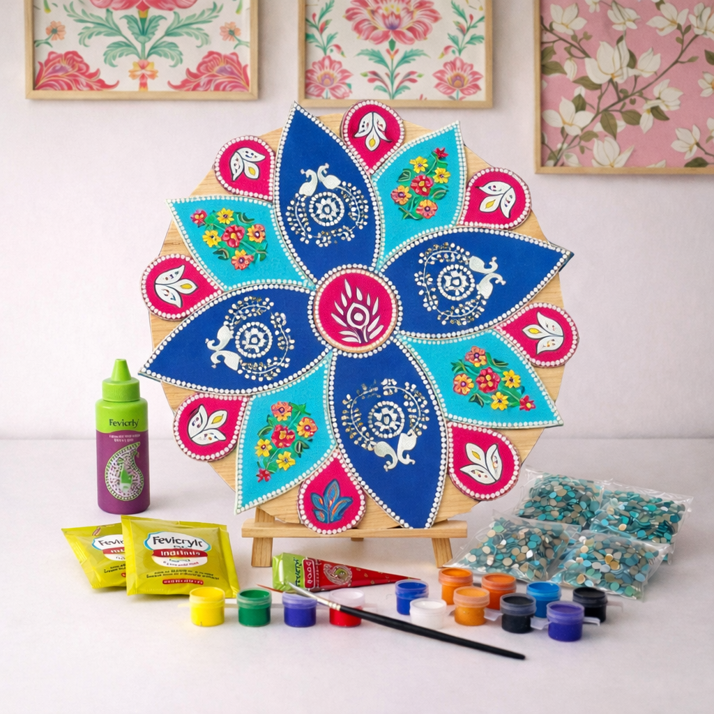 Premarked Floral Rangoli MDF Cutout(with mirrors)  Diy Kit -650