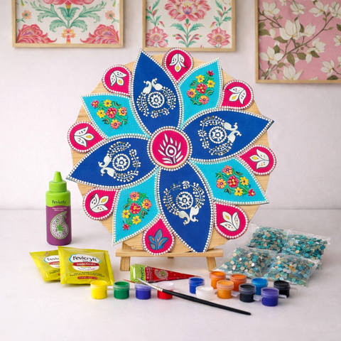 Premarked Floral Rangoli MDF Cutout(with mirrors)  Diy Kit -650