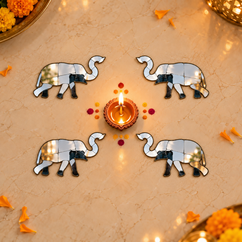 Ready-Made Elephant Pair Silver Mirror Décor Piece (Left & Right) ST-69