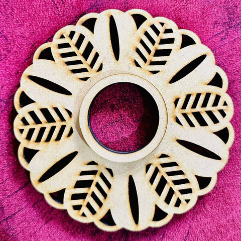 Round Leaf Design MDF Tea Light Candle Holder for DIY Art & Home Décor-795