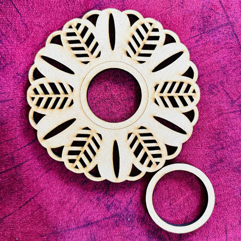 Round Leaf Design MDF Tea Light Candle Holder for DIY Art & Home Décor-795