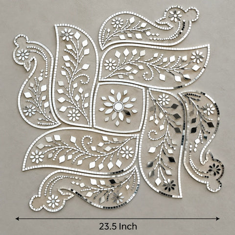 Paisley Design Transparent Sheet with Silver Mirrors for DIY Rangoli & Festive Décor--1803