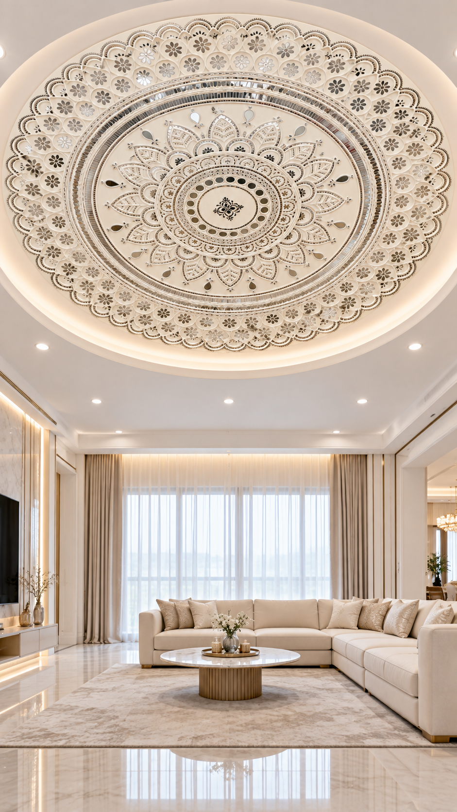Round Shape Mandala Clay & Mirror Work Wall Art Ready Piece Event & Wedding Backdrop 6 Feet(72 inch)-BAPS-22