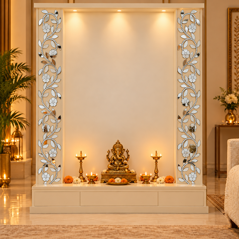Ready to Use Floral Mirror Lace Patch on Transparent Sheet – Repeatable Border Design with Silver or Golden Border Option