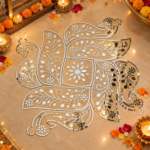 Paisley Design Transparent Sheet with Silver Mirrors for DIY Rangoli & Festive Décor--1803