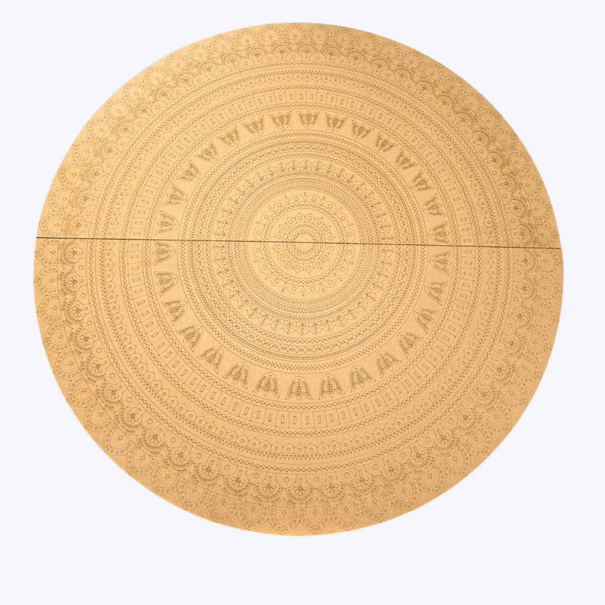 Round premarked MDF mandala board with intricate circular floral and geometric engraving design for Lippan art, dot painting, and DIY décor projects.