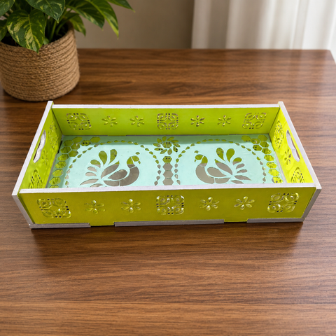 Premarked Peacock Design MDF Tray with Mirror Work-628