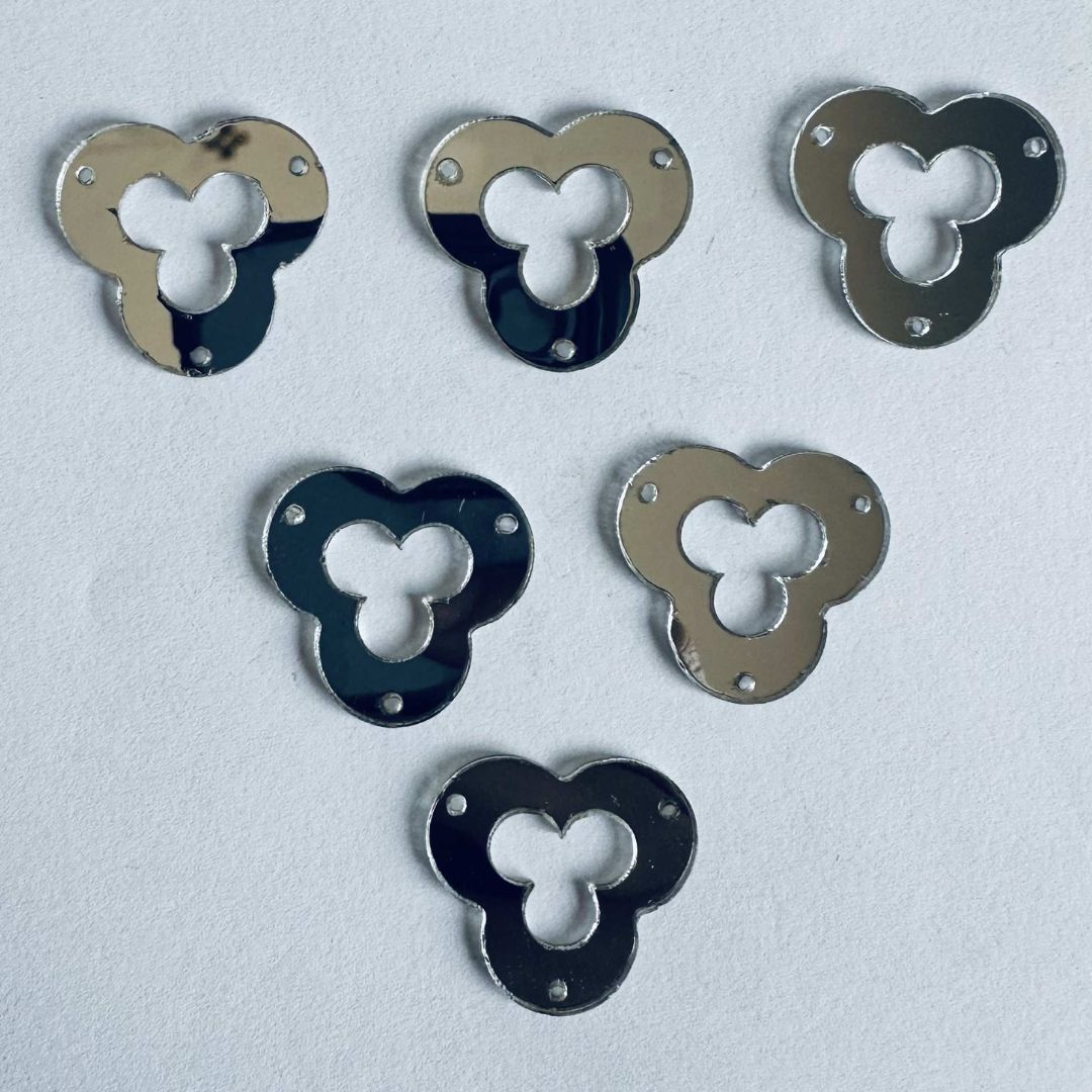 Silver & golden Acrylic Floral Clover  Mirror for Fabric Embroidery, ( with holes ) A-212