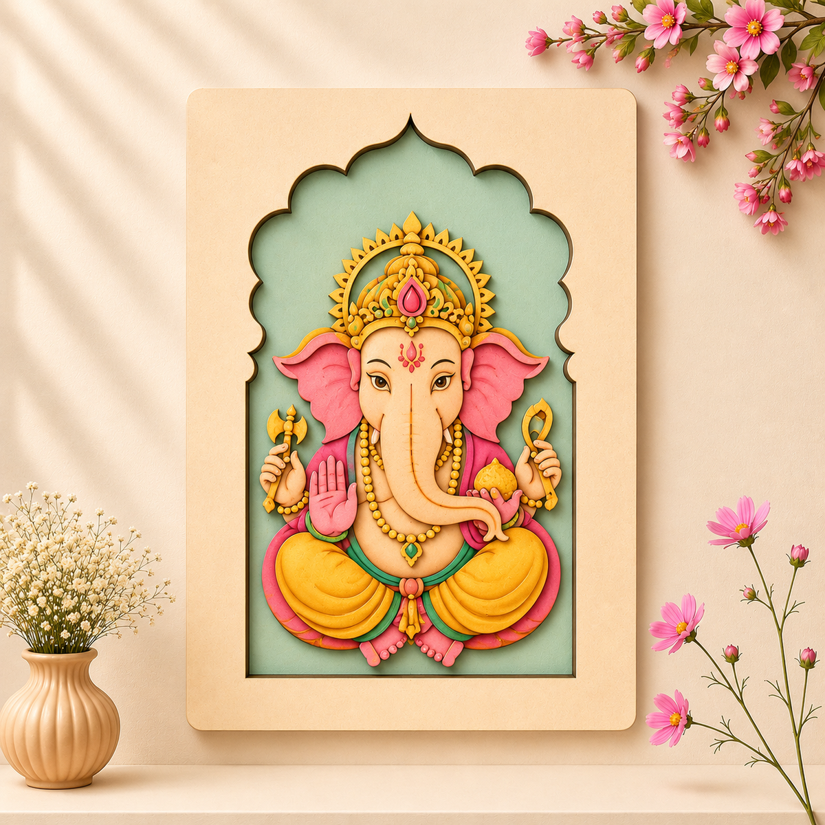 Mdf premarked ganeshji shape jharokha-168