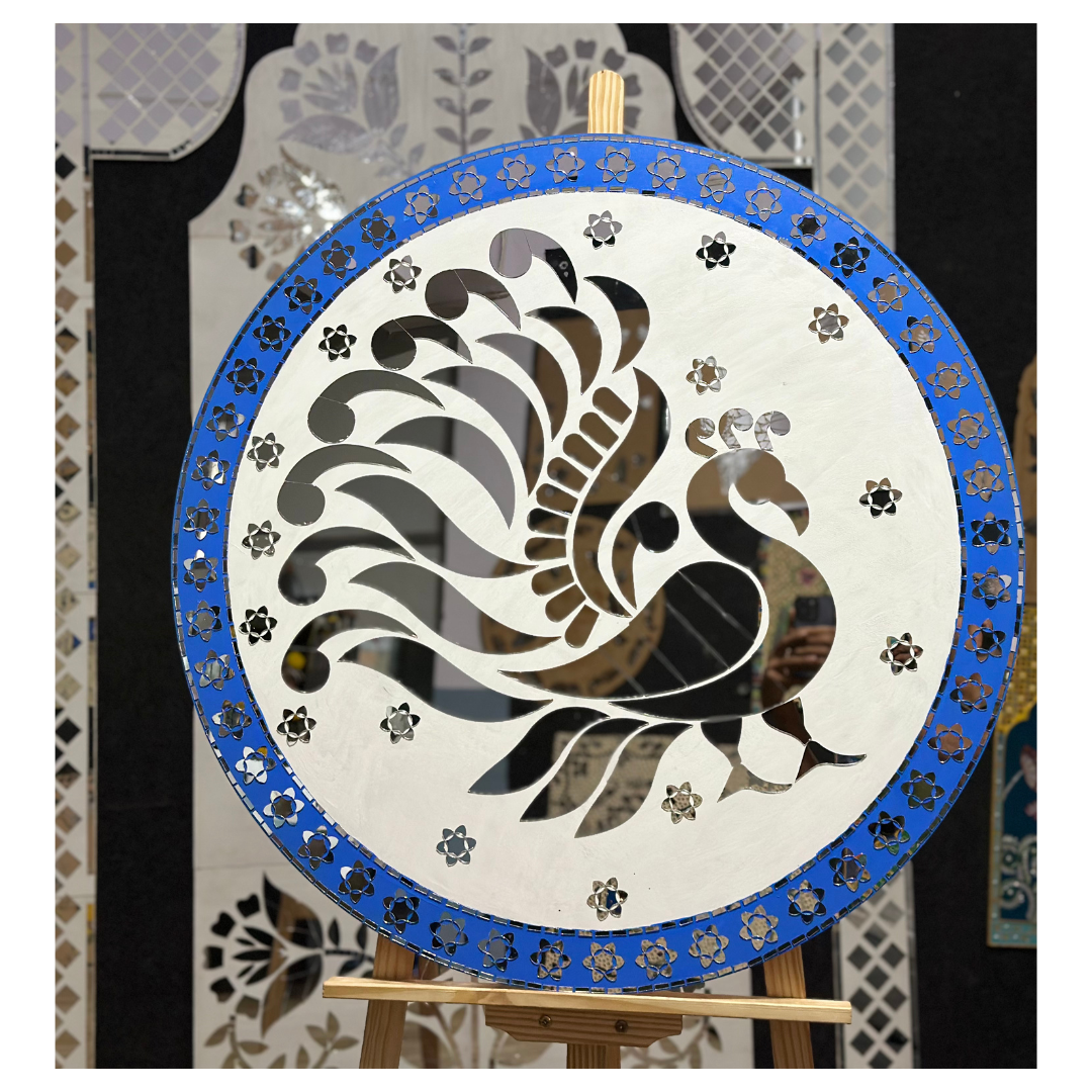 Decorative Round Premarked Peacock MDF With Mirror -562