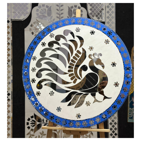 Decorative Round Premarked Peacock MDF With Mirror -562