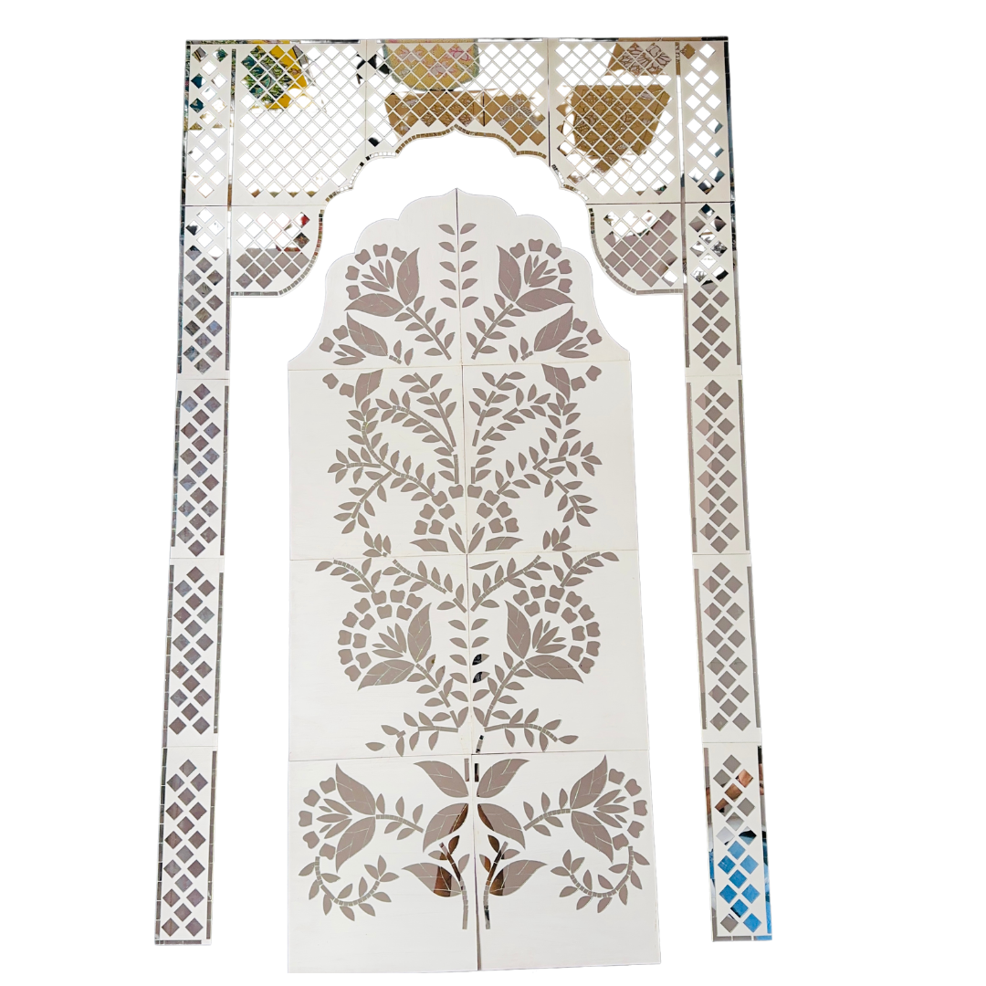 Decorative Jharokha Mirror Panel for Home Decor – 1 Piece (Mirror & Stencil Included) – 1434