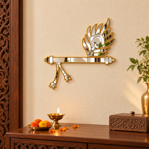 Peacock Feather Flute Mirror Ready Piece for Lippan Art, MDF & Wall Decoration ST-78