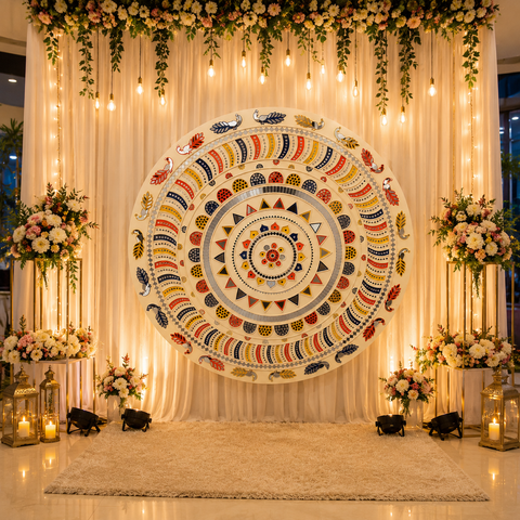 Round Peacock Feather Mandala  (Ready Piece) - BAPS-64