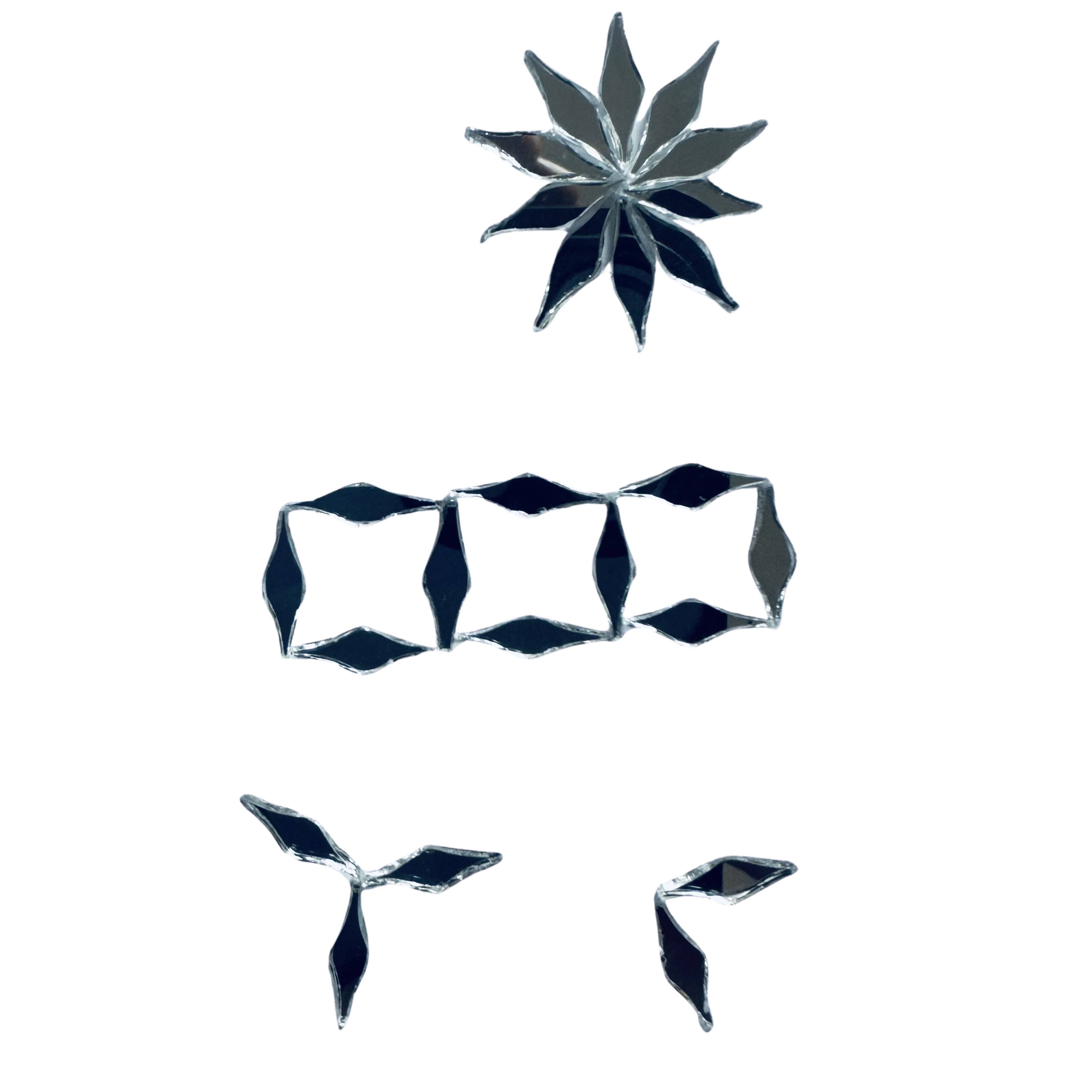 Leaf petal shape silver mirror pieces used for floral patterns, Lippan art, mandala work, decorative borders, and DIY craft artwork.